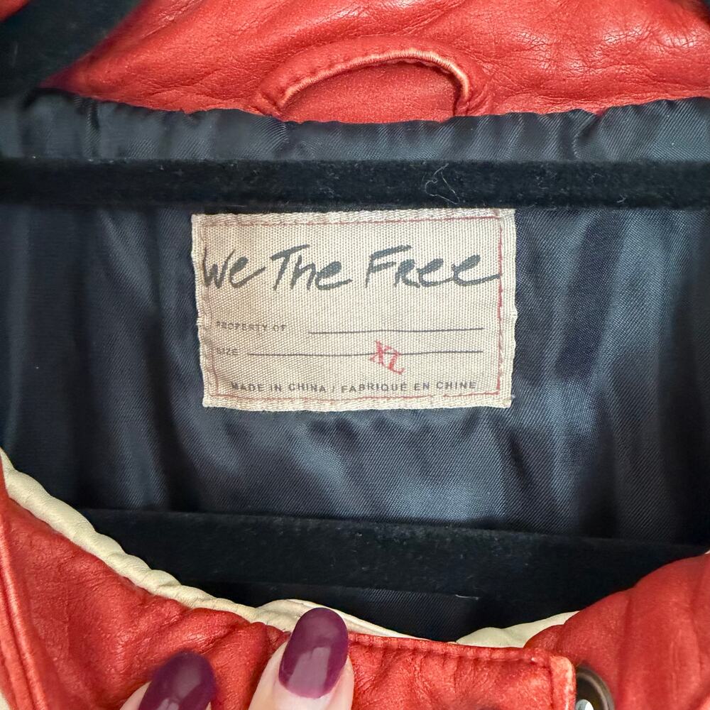 Free People x Revolve XL Ryder Sport Vegan Moto Jacket in red combo - Picture 11 of 11